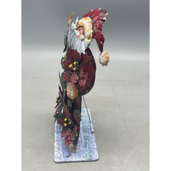 Christmas Santa figurine tin layered poinsettia red green floral tree 8" READ - Picture 2 of 7